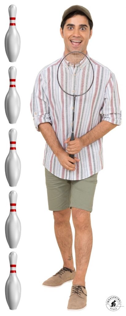 5 bowling pins equal human height