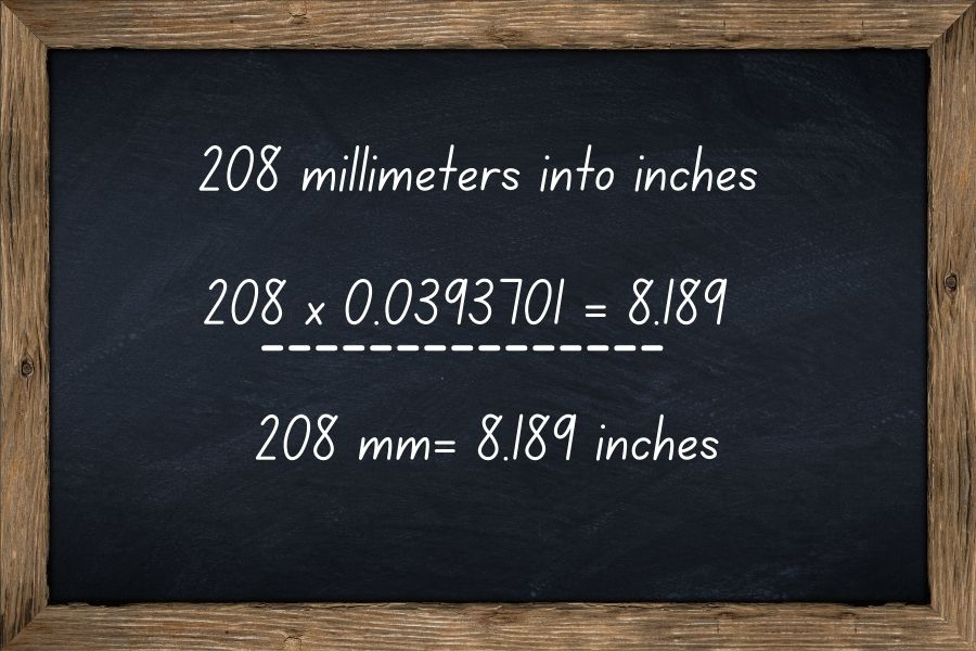 208 mm into inches