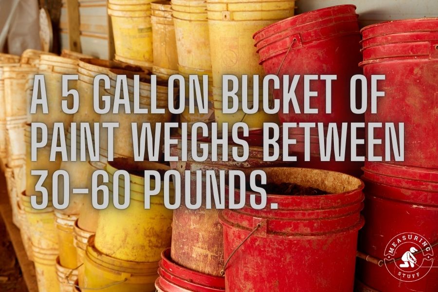 5 gallons of heavy paint will weigh right around 60 pounds. 
