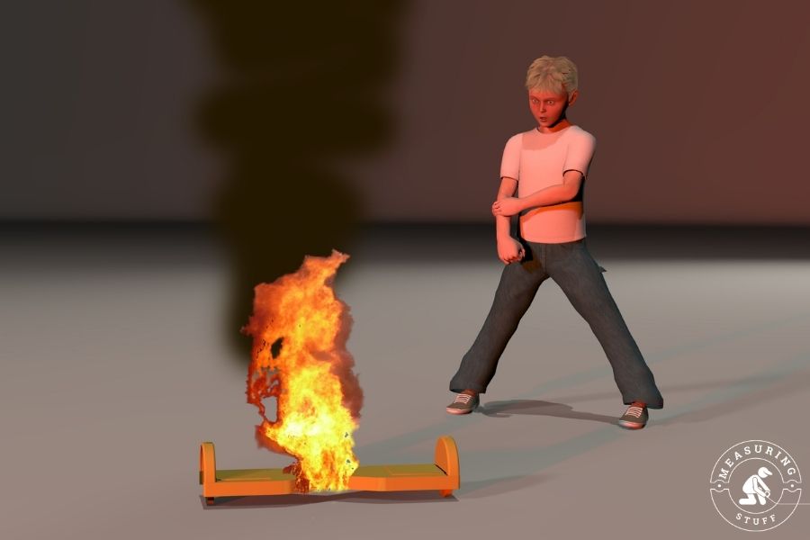 cartoon image of a hoverboard on fire