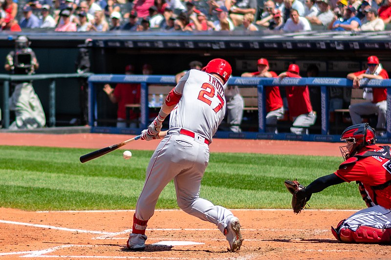Mike Trout swinging a baseball bat