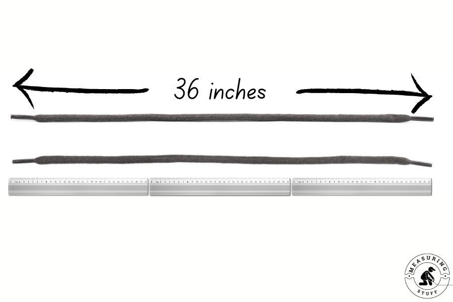 36 inches shoelace measured with a ruler
