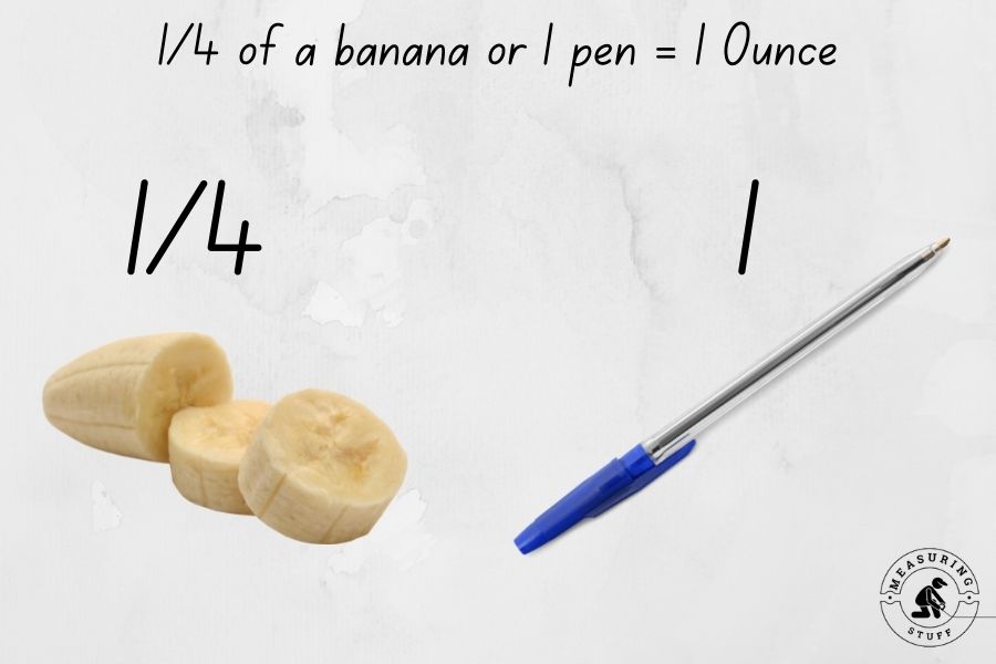1/4 of banana and a pen
