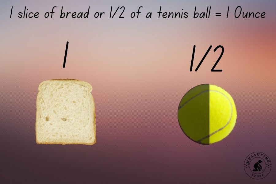 slice of bread and a tennis ball