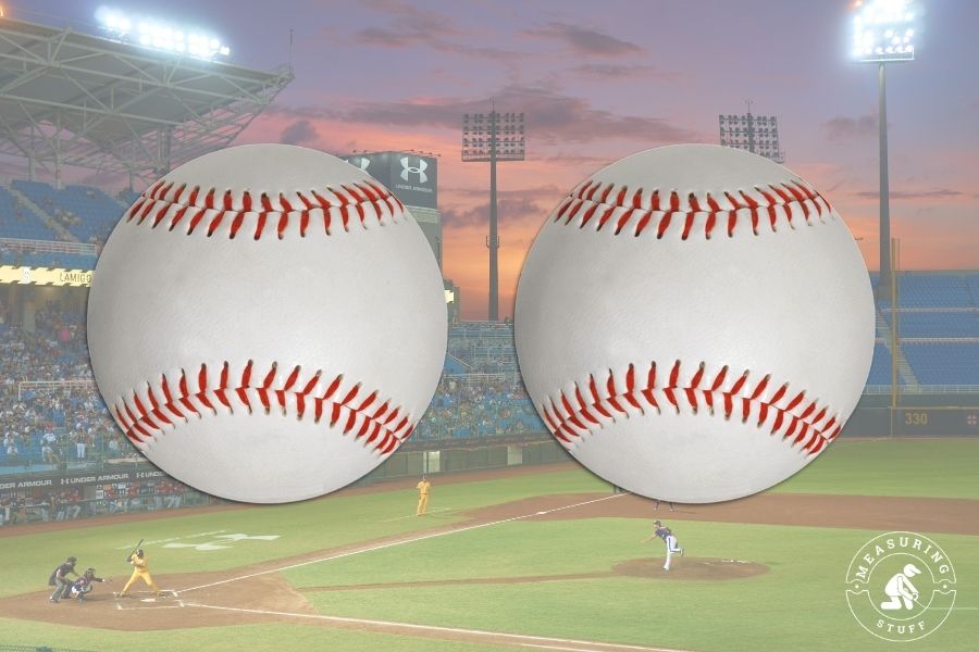2 baseballs with ball field background