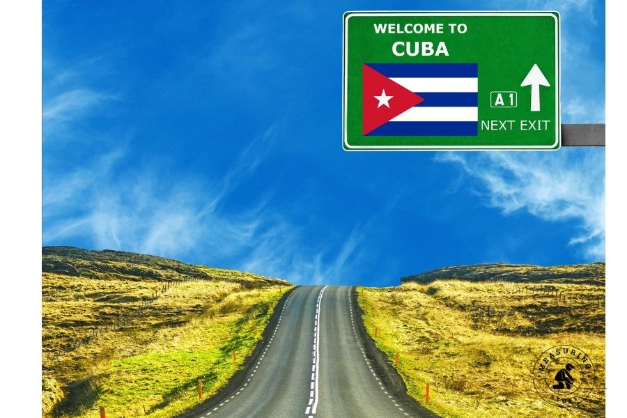 Cuba highway with road sign