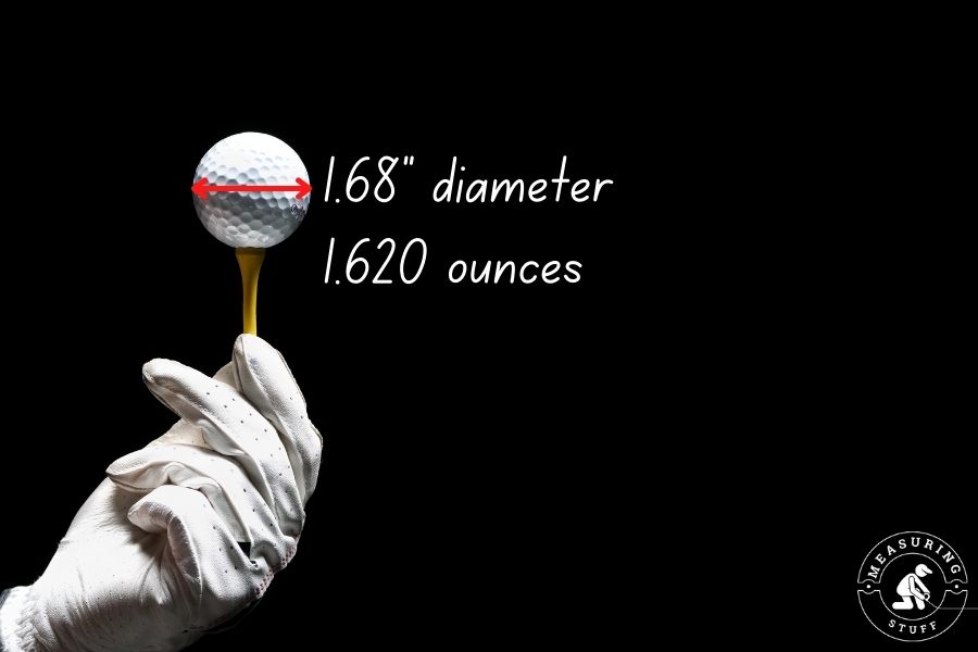 golf ball showing diameter and weight