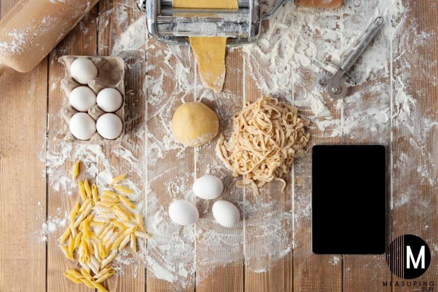 making pasta with eggs and flour