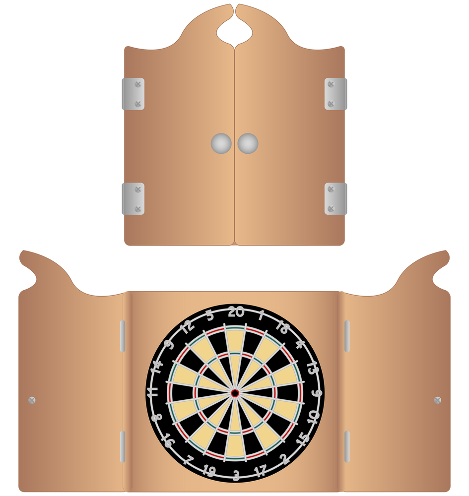 Open and Closed Dartboard Cabinet
