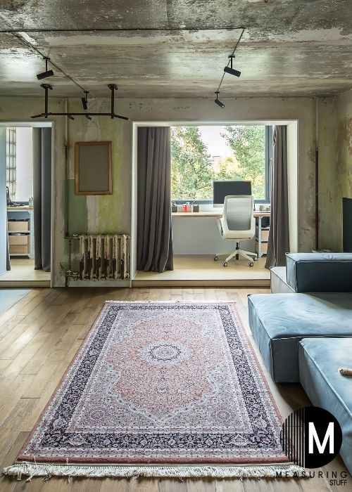 multi colored rug on wood floor