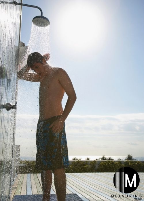 man with hat on in shower
