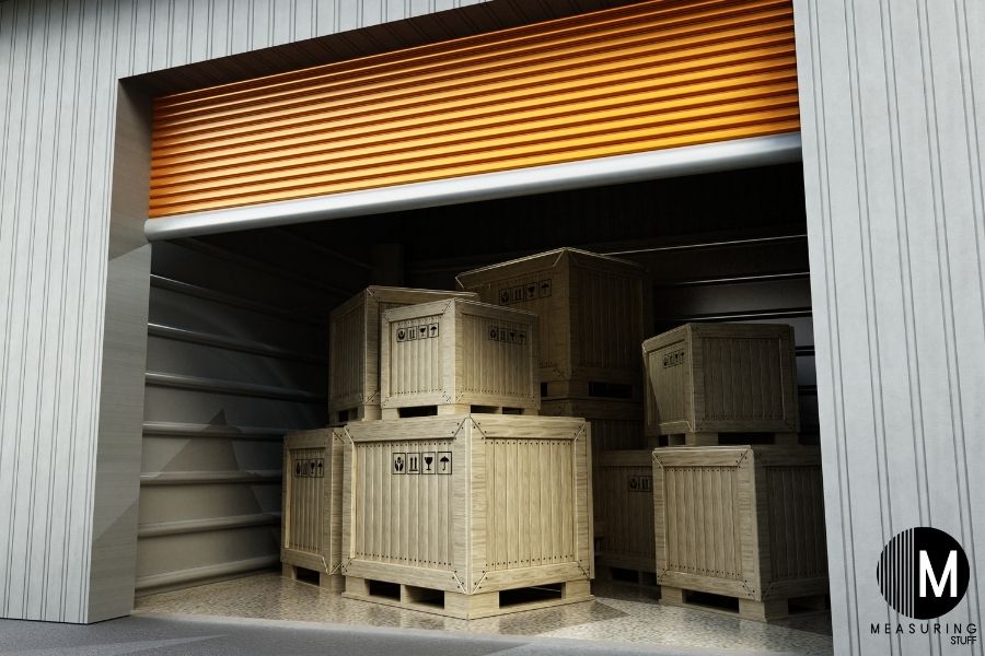 wooden boxes in storage unit