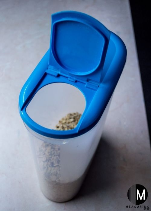 cereal container with blue lid