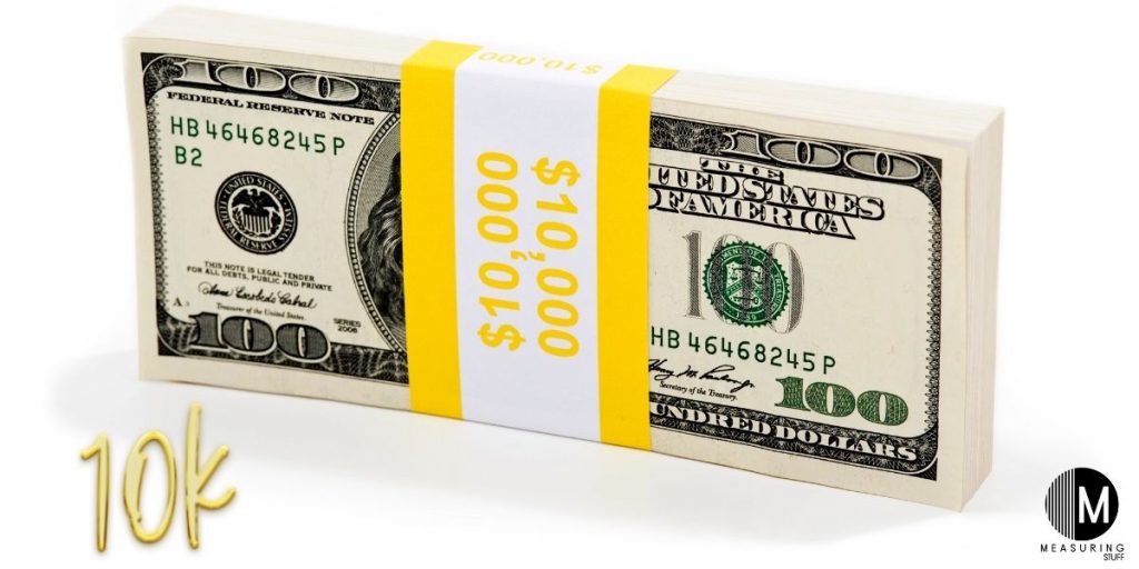 10,000 stack of 100 dollar bills