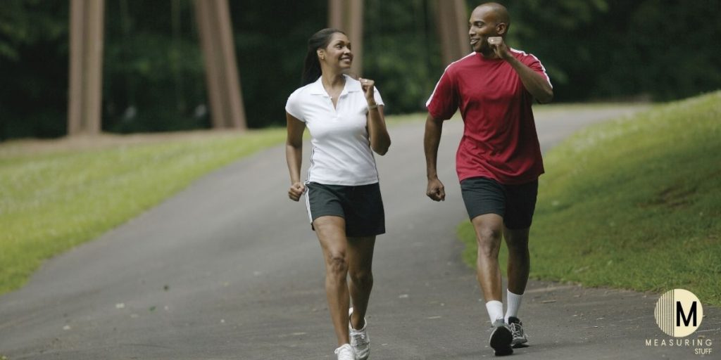 man and woman walking
