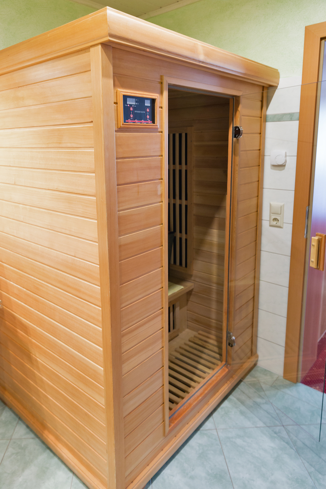 small wooden modern infrared sauna