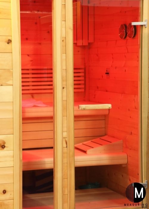 2 person sauna with red light on