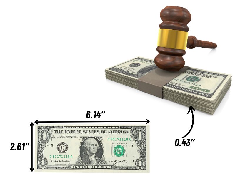 dollar bill and stack dimensions
