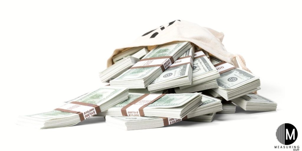 stacks of 100 dollar bills inside a bag