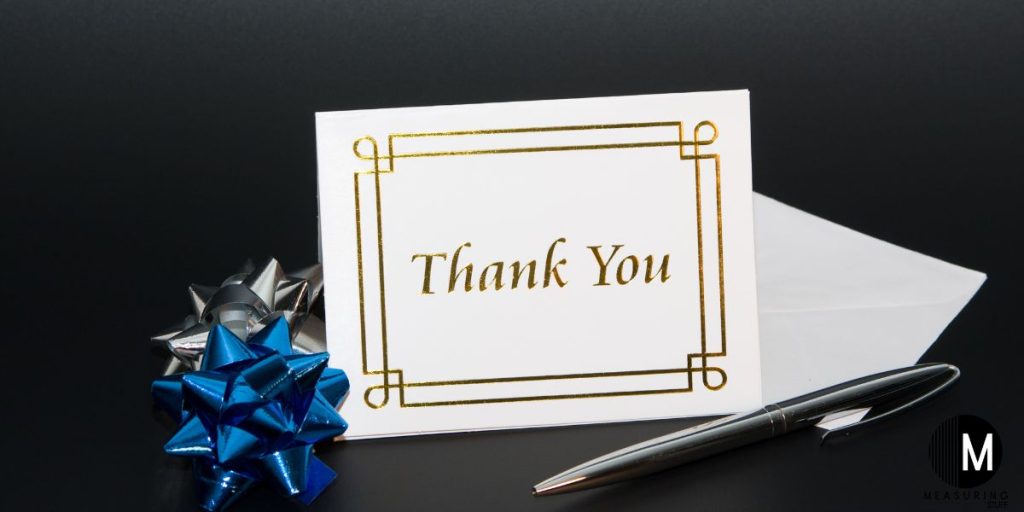 thank you card with bows and gold trim