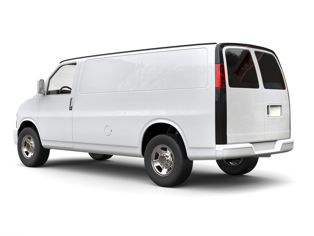 Modern white van - side tail view - isolated on white background - 3D illustration