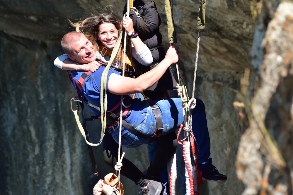 couple on a tandem bungee jump
