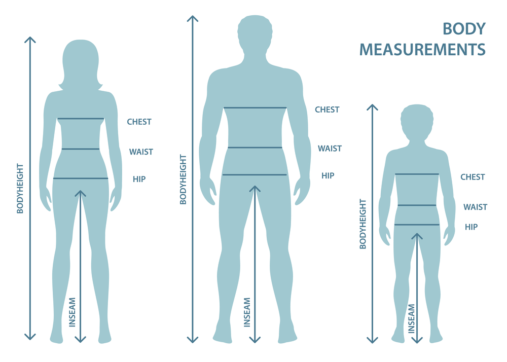 body measurements with inseam for male, female, child