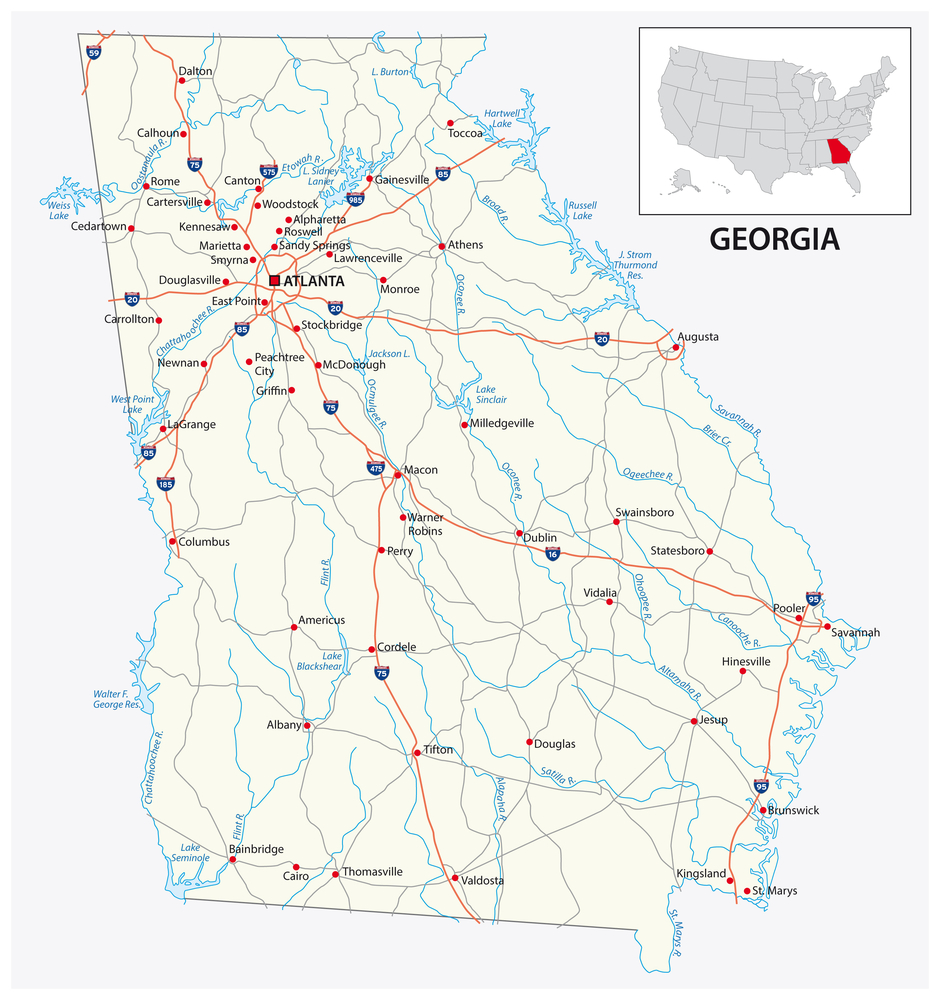 road map of the US American State of georgia