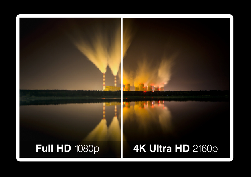 4K television display with comparison of resolutions. Ultra HD on on modern TV