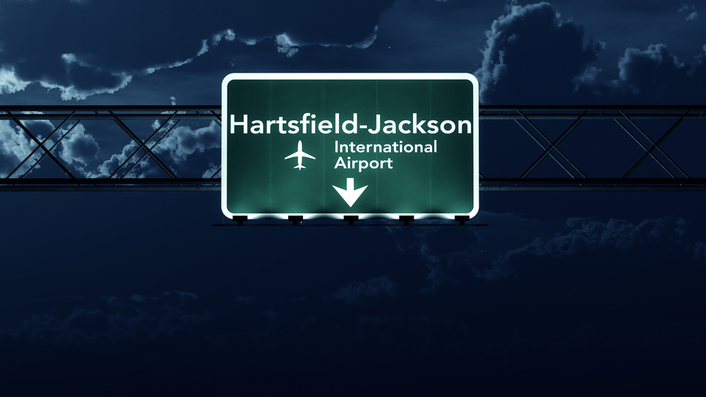 Atlanta USA Airport Highway Sign at Night