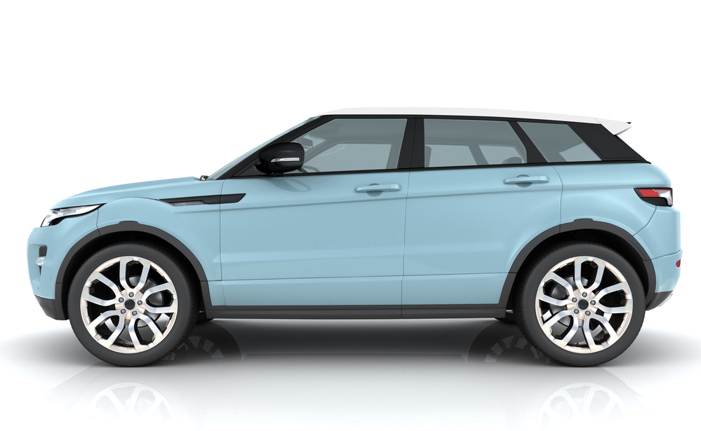 Light blue Range rover on white background