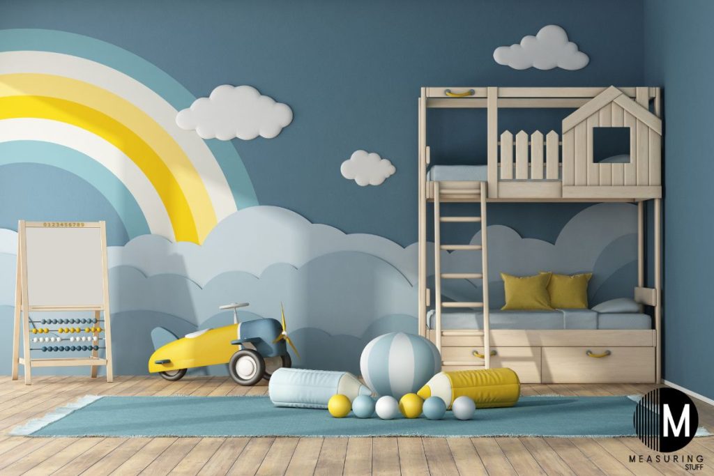 childs room with wooden bunk bed