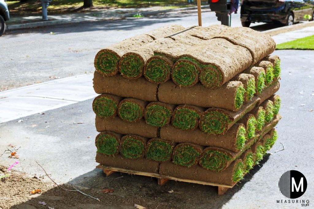 pallet of sods in a driveway