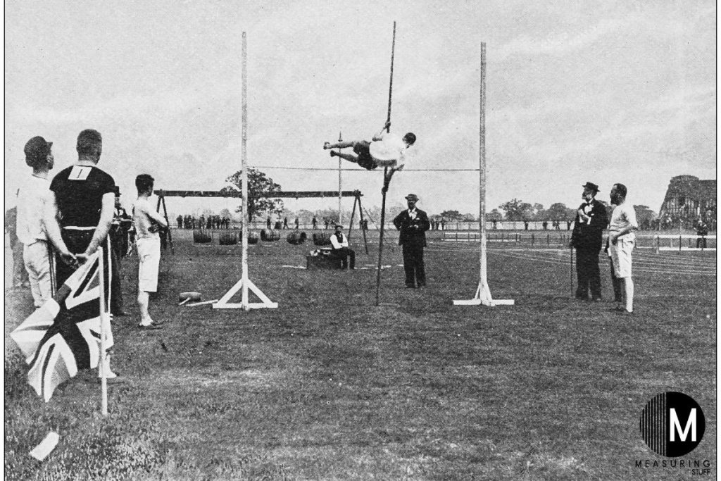 old black and white image of pole vaulting