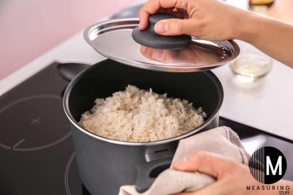 cooked rice in a pot