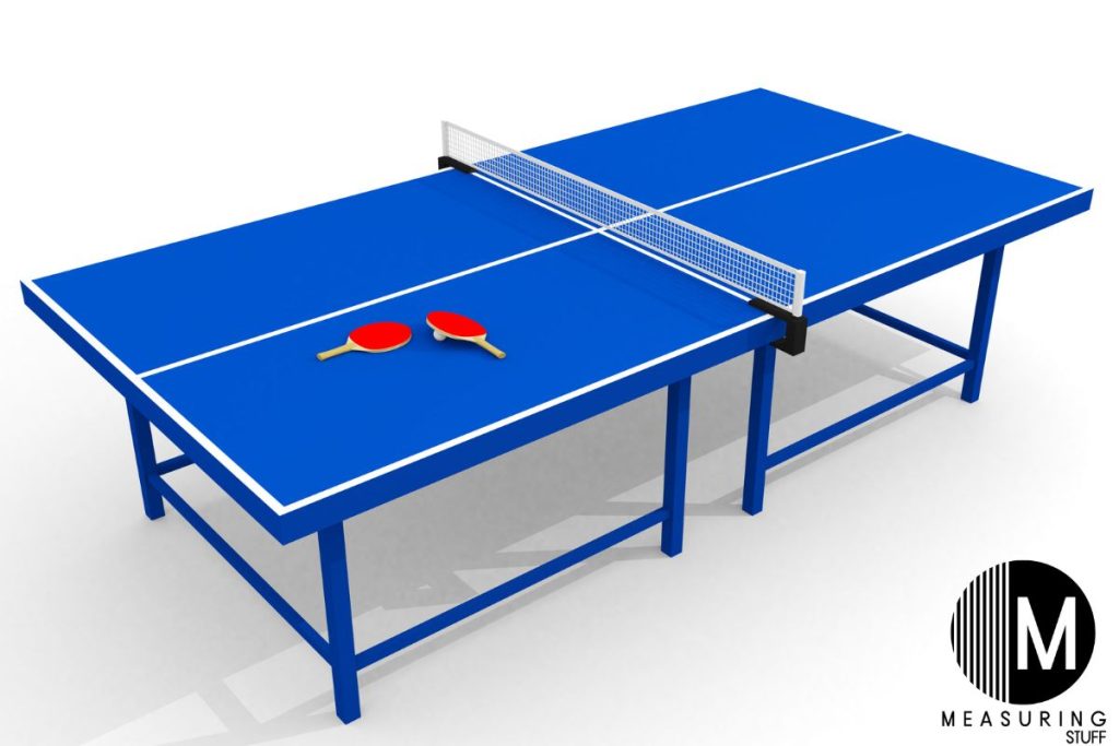 blue ping pong table with paddles 