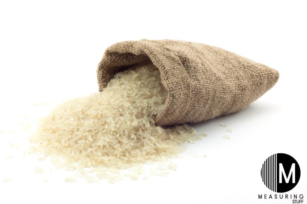 white rice in a fabric bag