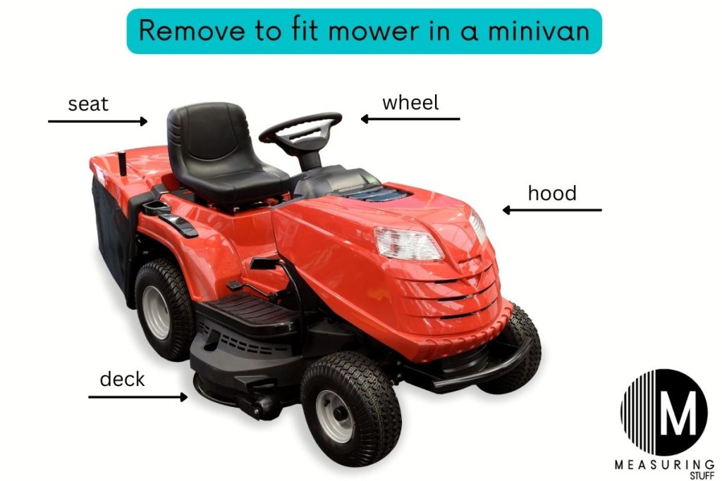 riding mower and removable parts to fit a minivan
