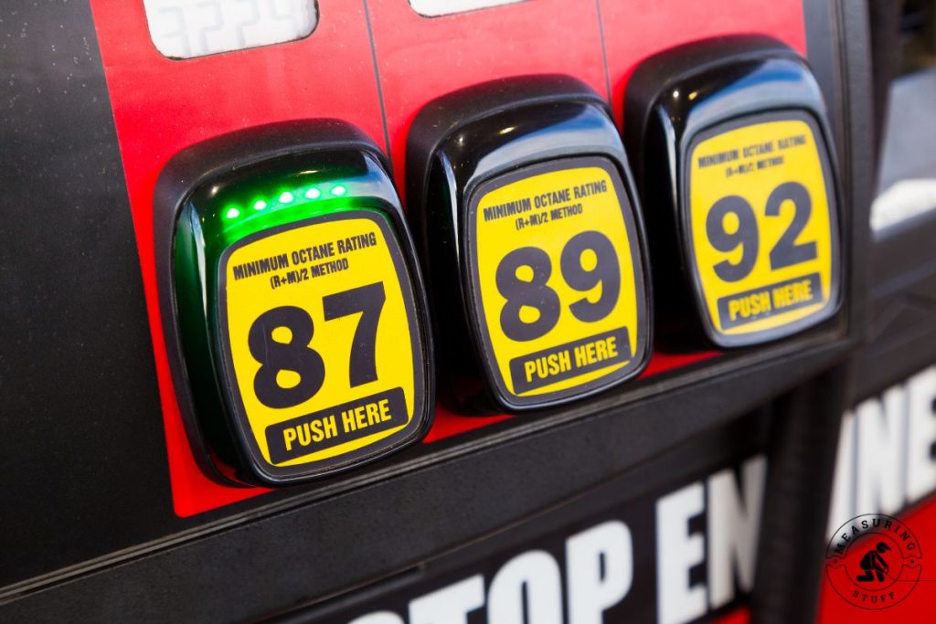 gas pumps showing octane levels