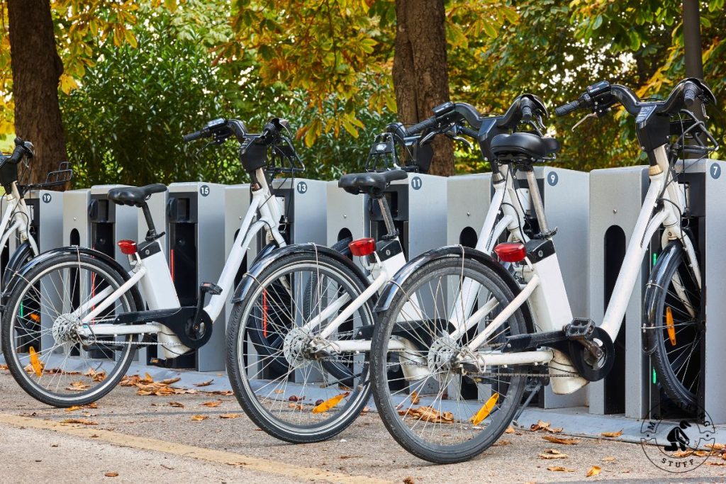 electric bikes at a charging station