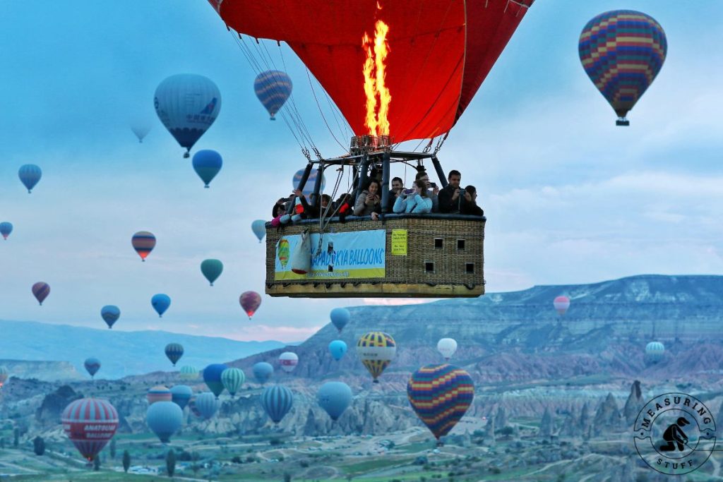 tourists in a hot air balloon
