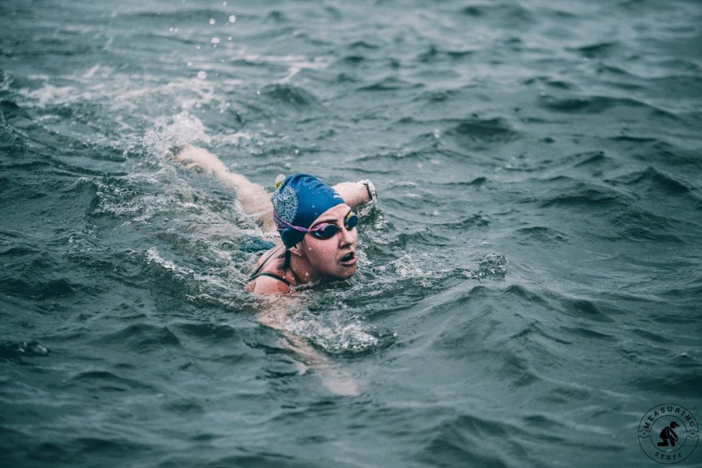 woman swimming in cold water