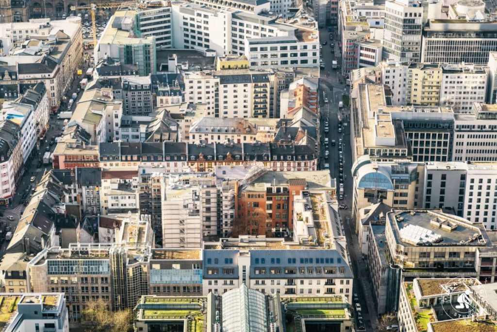 overhead view of a city block