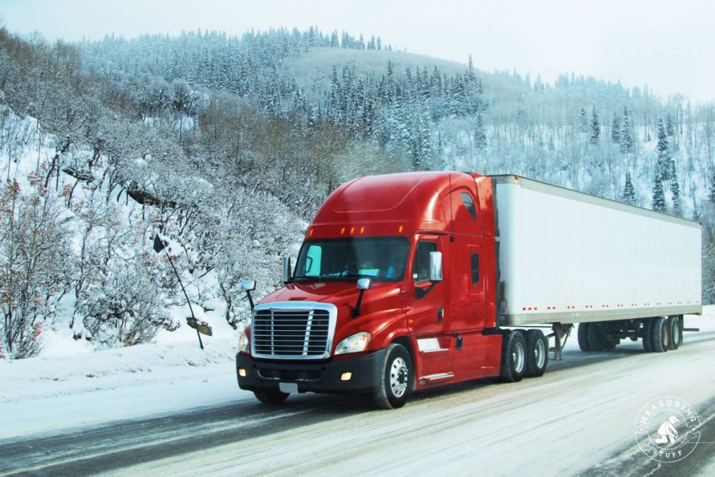 semi truck on snow covered road