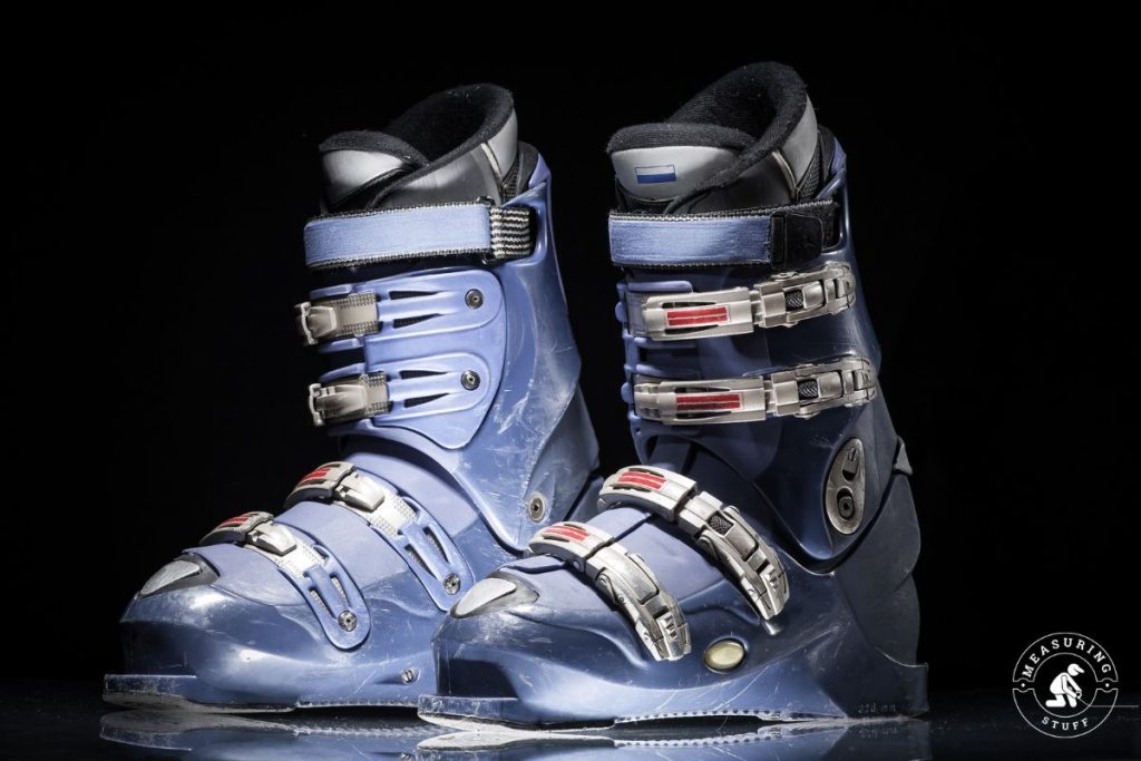 pair of ski boots with black background