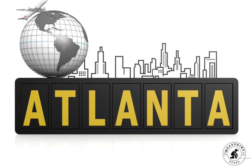 Atlanta city graphic with globe, airplane