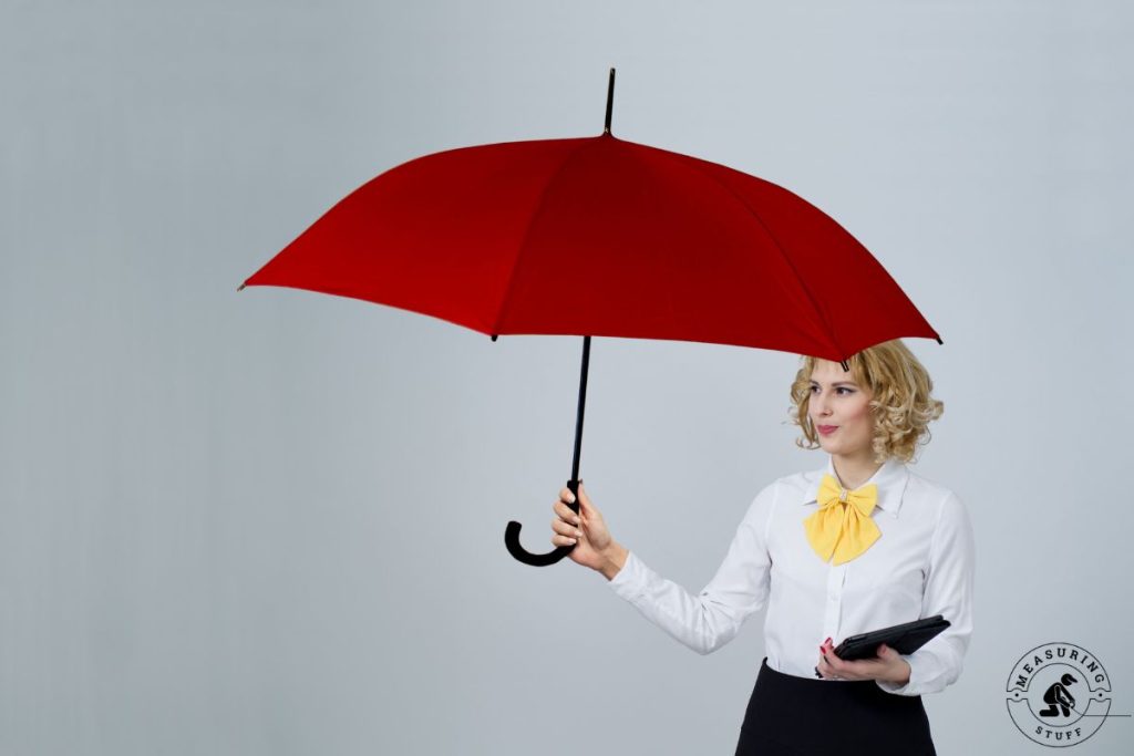 woman holding a red umbrella