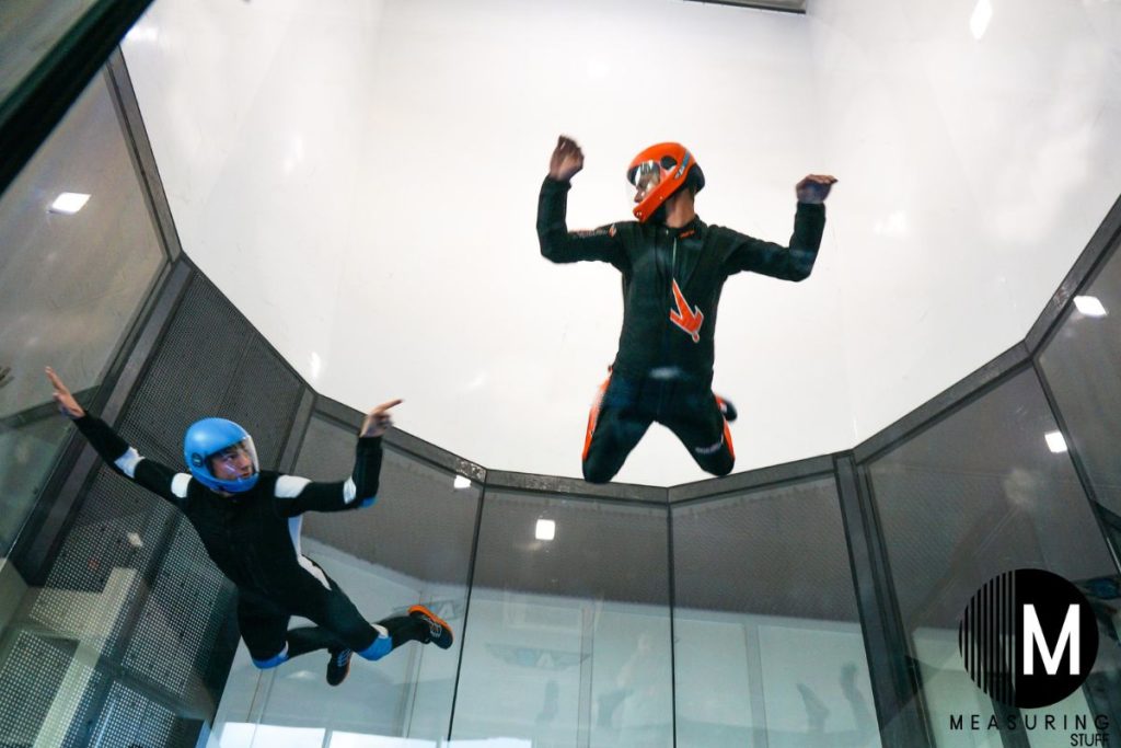 2 indoor skydivers