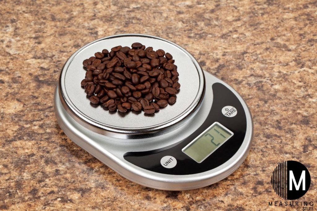 coffee beans on a scale
