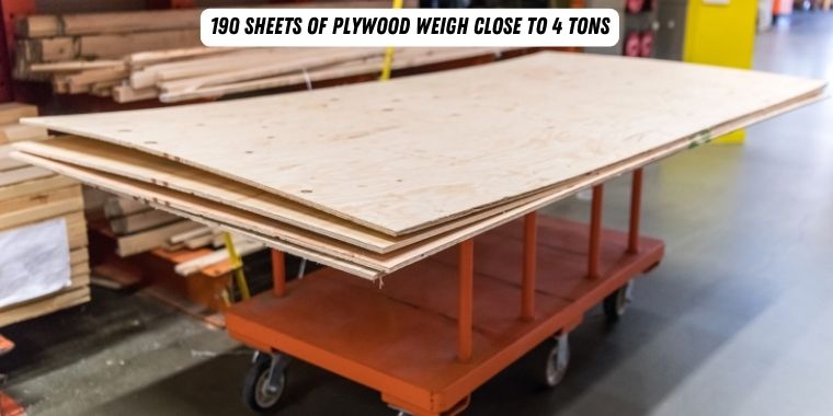 stack of plywood on a cart in a store